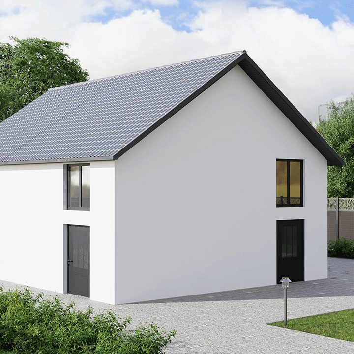 GIF façade peinte blanc puis bardage bois avec isolation