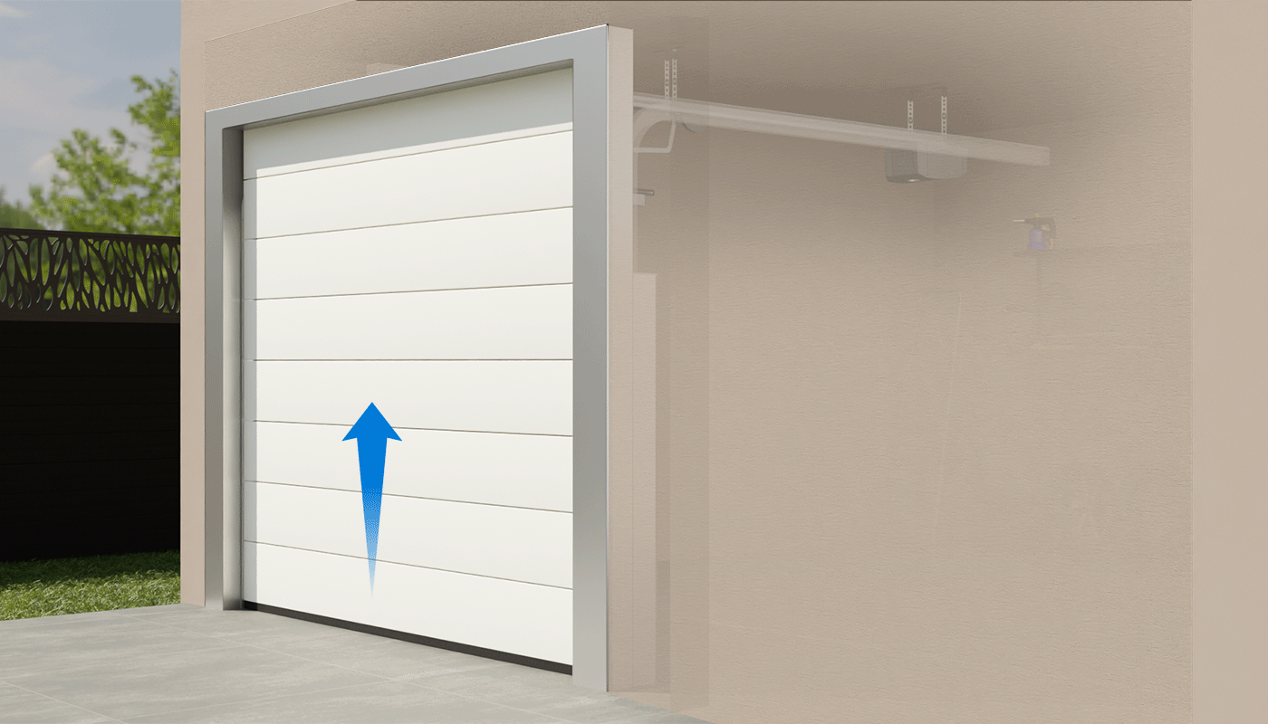 Illustration de l'ouverture d'une porte de garage sectionnelle