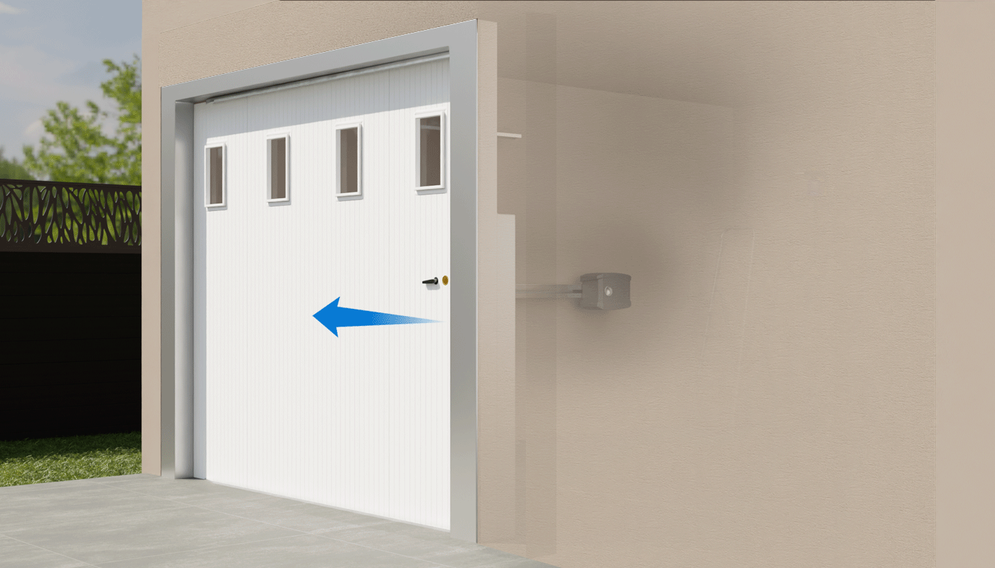 Illustration de l'ouverture d'une porte de garage coulissante