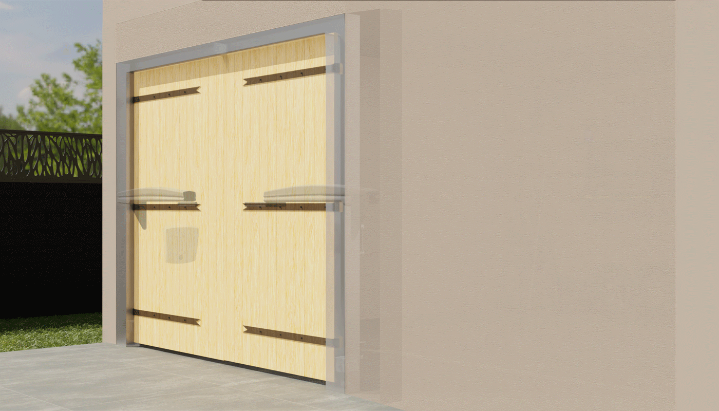 Illustration de l'ouverture d'une porte de garage battante