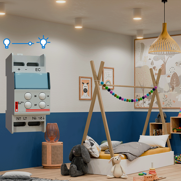 GIF fonctionnement télévariateur dans une chambre et éclairage