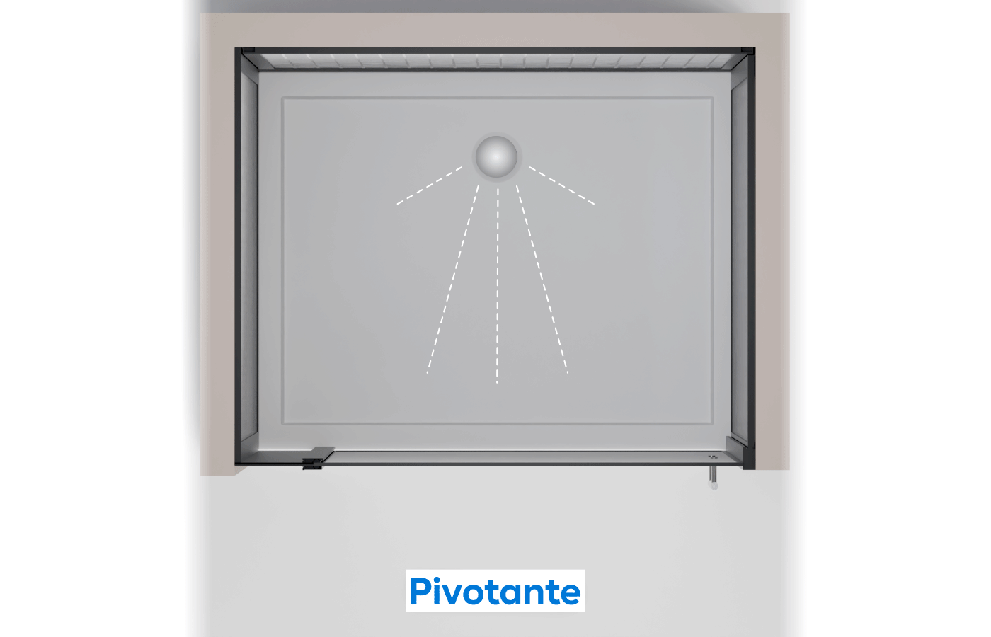 Illustration d'une porte pivotante à pivot décalé