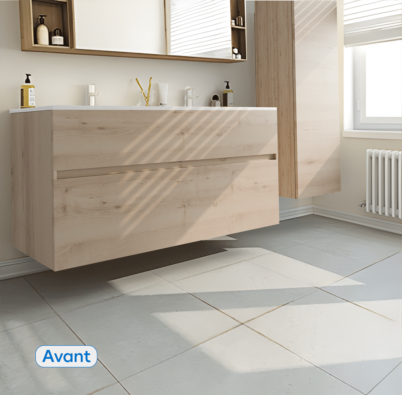 GIF sol de salle d ebain carrelage blanc passe en effet parquet en bois