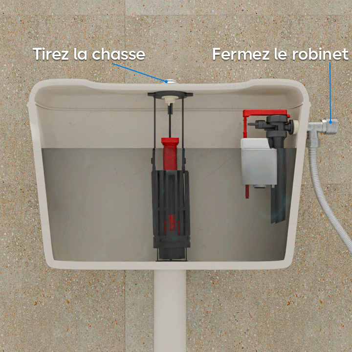 GIF fermeture robinet puis tirage chasse d'eau