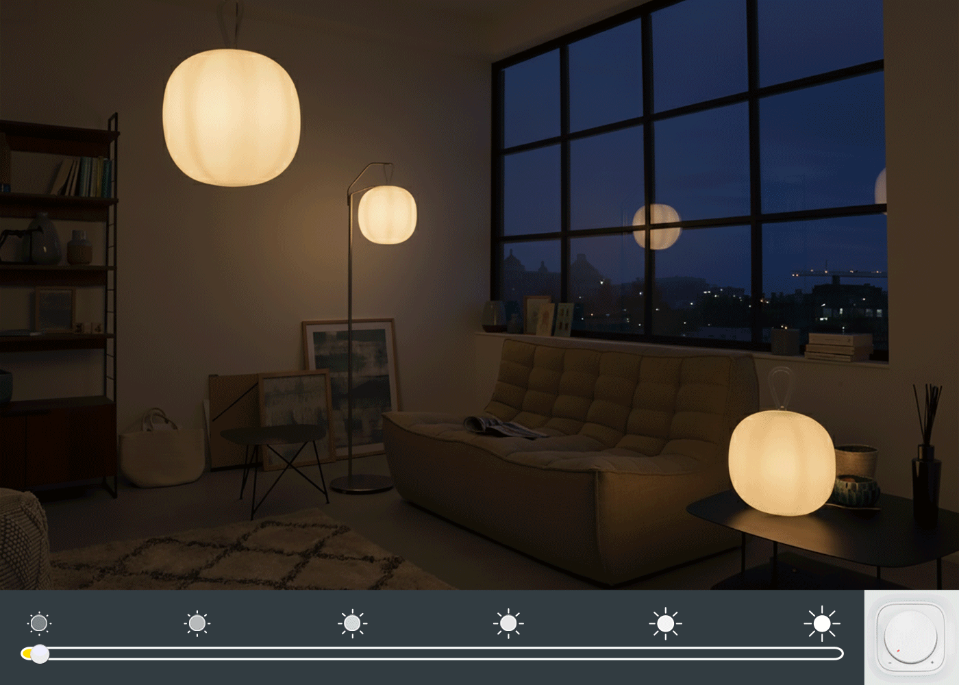 Lampes dans un salon avec les différentes couleuirs de chaleur