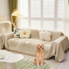 (180 x 150 cm) Housse de canapé Chenille Chiens & Chats - Kaki - Housse de canapé Jacquard - Multifonctionnelle - Lavable