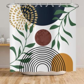 (180x180cm) Rideau de douche à motif de feuilles vertes Rideau de douche géométrique de style bohème