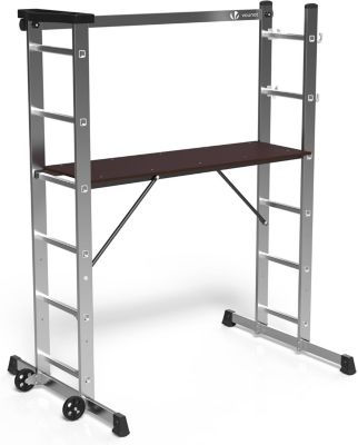 Échafaudage Aluminium 3 En 1 Échelle Stable Multifonction avec Plateforme de Travail : 120 x 40cm Charge Max 150KG 6 Postions