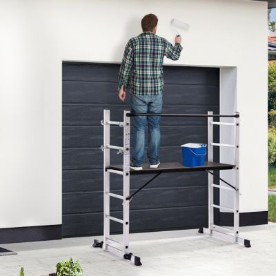 Échafaudage aluminium échelle multifonction avec plateforme modulable sur roues, hauteur 165 CM