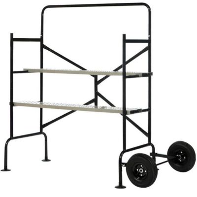 Échafaudage roulant acier 136 x 140 cm garde-corps pliable 3 hauteurs, stable et sécurisé