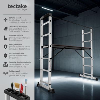 Échaffaudage Plateforme multifonctions 4 en 1 Capacité de charge jusqu'à 150 kg argent