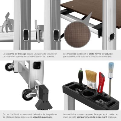 Échaffaudage Plateforme multifonctions 4 en 1 Capacité de charge jusqu'à 150 kg argent