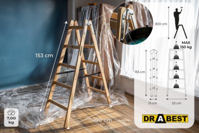 Échelle de peinture en bois 2x5 DRABEST 5 marches, 1 pièce.