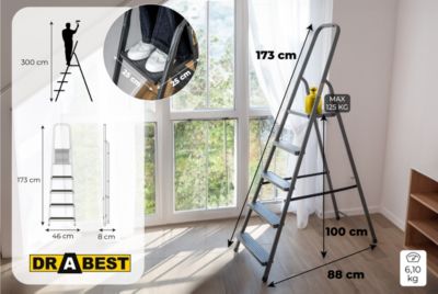 Échelle domestique en acier à un côté, DRABEST, 5 marches, capacité de charge 125 kg, 1 pièce.