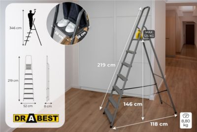 Échelle domestique en acier à un côté, DRABEST, 7 marches, capacité de charge 125 kg, 1 pièce.
