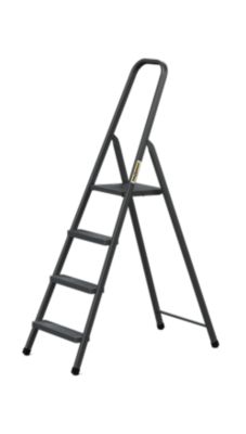 Échelle domestique simple face en acier, noire, DRABEST, 4 marches, capacité de charge 125 kg, 1 pièce.