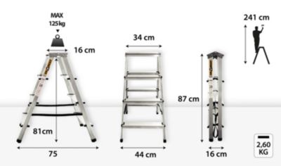 Échelle double face en aluminium DRABEST 2x4 marches, marches pliantes pour la maison, 1 pièce.