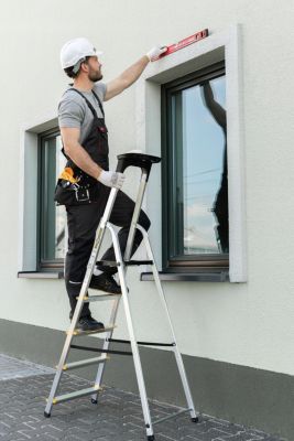 Échelle en aluminium 5 marches PRO DRABEST avec étagère, capacité de charge 150 kg, 1 pièce.