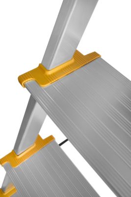 Échelle en aluminium à marches larges DRABEST MAX 4 marches avec étagère, capacité de charge 150 kg, 1 pièce.