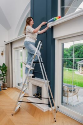 Échelle professionnelle en aluminium DRABEST, 8 marches, AVEC CROCHET, 150 kg, 1 pièce.