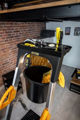Échelle simple face en aluminium PRO DRABEST 5 marches avec étagère et mains courantes, capacité de charge 150 kg, 1 pièce.