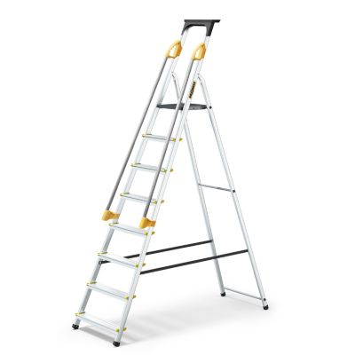 Échelle simple face en aluminium PRO DRABEST 8 marches avec étagère et mains courantes, capacité de charge 150 kg, 1 pièce.