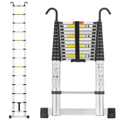 Échelle Télescopique 3,8M en Aluminium Bricolage Pliable avec barre stabilisatrice , Charge Maximale 150kg