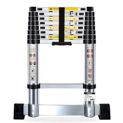 Échelle Télescopique BM TOOLS  2,6M en ALU avec stabilisateur - Charge 150kg Pliable Extensible Unique Droite Multi-fonction