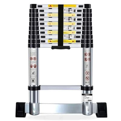 Échelle Télescopique BM TOOLS  3,8M en ALU avec stabilisateur - Charge 150kg Pliable Extensible Unique Droite Multi-fonction