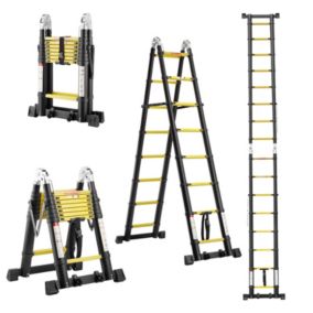 Échelle télescopique de 5 m (2,5+2,5), échelle pliante avec poulies en bas, capacité de charge de 150 kg, noir