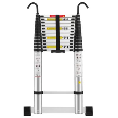 Échelle télescopique de 5 mètres, échelle pliable en aluminium avec barre stabilisatrice, crochets et capacité de charge de 150