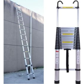 Échelle télescopique de 6,2 m, en aluminium, avec 2 crochets, extensible, polyvalente, facile à utiliser argenté