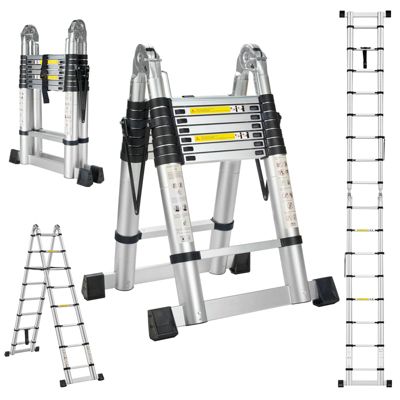 Échelle télescopique en Aluminium 5m(2.5+2.5), Echelle Pliante 2 en 1, Charge 150 kg