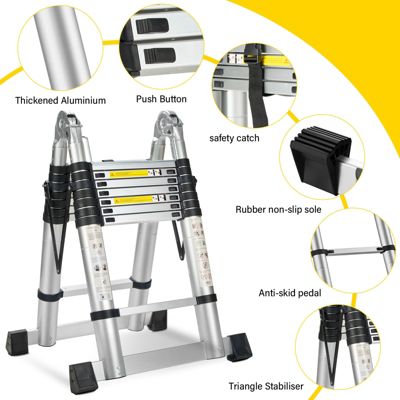 Échelle télescopique en Aluminium 5m(2.5+2.5), Echelle Pliante 2 en 1, Charge 150 kg