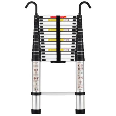 Échelle télescopique en aluminium de 4,4 m, Échelle extensible avec stabilisateur et crochets amovibles, Antidérapante,