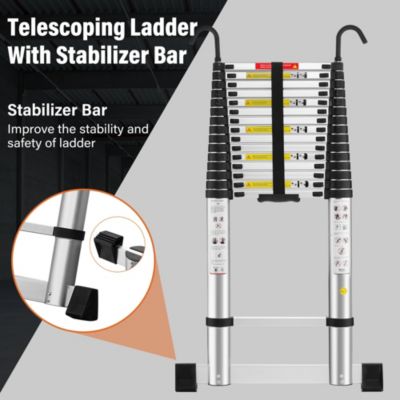 Échelle télescopique en aluminium de 6,2 mètres avec barre stabilisatrice et crochet, capacité de charge 150 kg