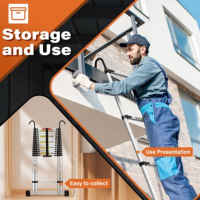 Échelle télescopique en aluminium de 6,2 mètres avec barre stabilisatrice et crochet, capacité de charge 150 kg
