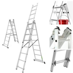 Échelle Transformable de 3 Plans, Échelle Coulissante en Aluminium, Échelle Double  (7 Marches)