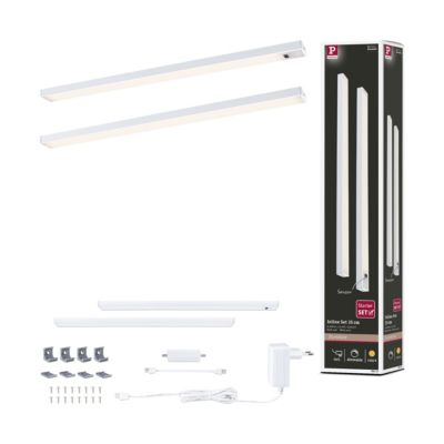Éclairage sous-meubles LED Inline Kit de démarrage 3000K gradable 2x4W 350x26 mm 2x350lm 230/24V Blanc dépoli