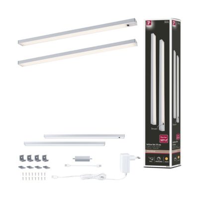 Éclairage sous-meubles LED Inline Kit de démarrage 3000K gradable 2x4W 350x26mm 2x350lm 230/24V Chrome mat
