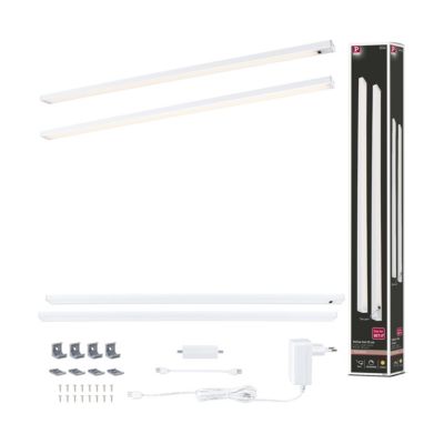 Éclairage sous-meubles LED Inline Kit de démarrage 3000K gradable 2x6W 550x26 mm 2x500lm 230/24V Blanc dépoli
