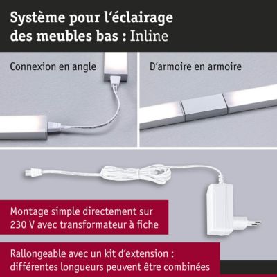 Éclairage sous-meubles LED Inline Kit de démarrage 3000K gradable 2x6W 550x26 mm 2x500lm 230/24V Blanc dépoli