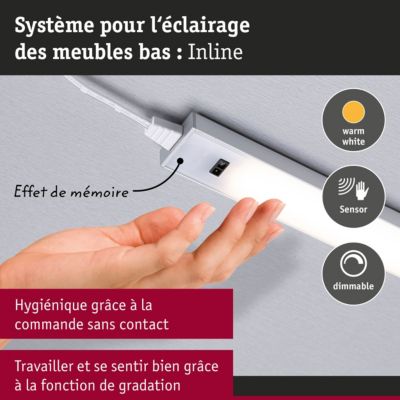 Éclairage sous-meubles LED Inline Kit de démarrage 3000K gradable 2x6W 550x26 mm 2x500lm 230/24V Blanc dépoli