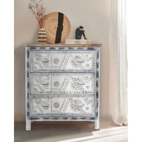 -Commode en bois massif sculpté 85 cm - Uniqka