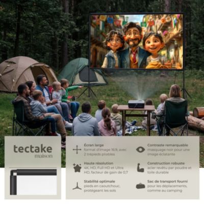 Écran de projection cinema 100" avec trépieds pliables format 16:9 4K HD full HD ultra HD 275cm diagonal portable
