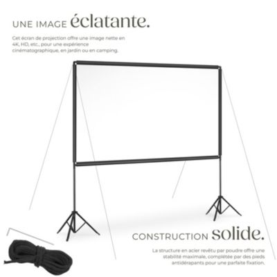 Écran de projection cinema 100" avec trépieds pliables format 16:9 4K HD full HD ultra HD 275cm diagonal portable