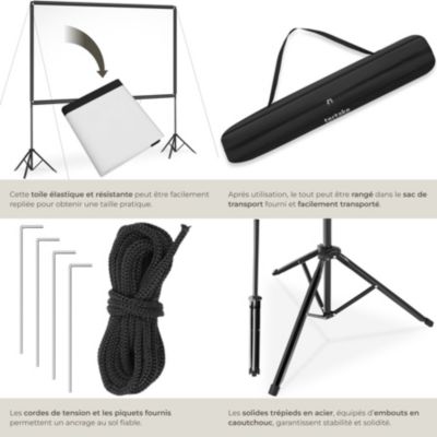 Écran de projection cinema 100" avec trépieds pliables format 16:9 4K HD full HD ultra HD 275cm diagonal portable