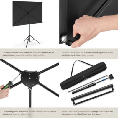 Écran de projection Cinema avec trépied pliable 16:9 4K HD 60 pouces 152cm portable anti-plis toile en polyester gain 1.0