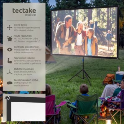Écran de projection Cinema avec trépied pliable réglable 80 pouces 203cm format 16:9 compatible 4K HD angle 160 portable
