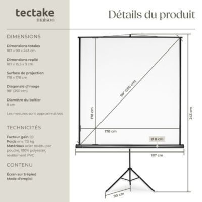 Écran de projection extensible blanc